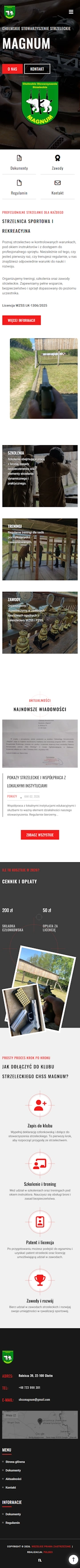 magnumchelm.pl – strona stowarzyszenia strzeleckiego w Chełmie – widok mobile