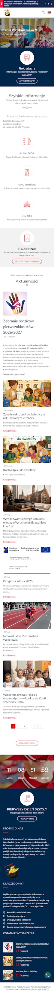 sp9.wroclaw.pl – strona Szkoły Podstawowej nr 9 we Wrocławiu – widok mobile