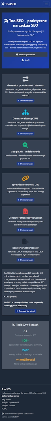 toolseo.pl – platforma narzędzi SEO – widok mobile